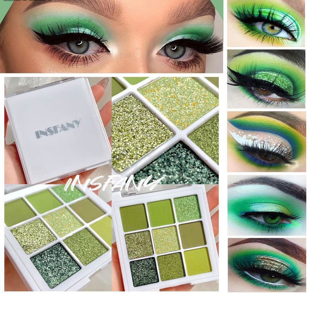 9 Colors Green Eyeshadow Palette, Neutral Matte Shimmer Glitter