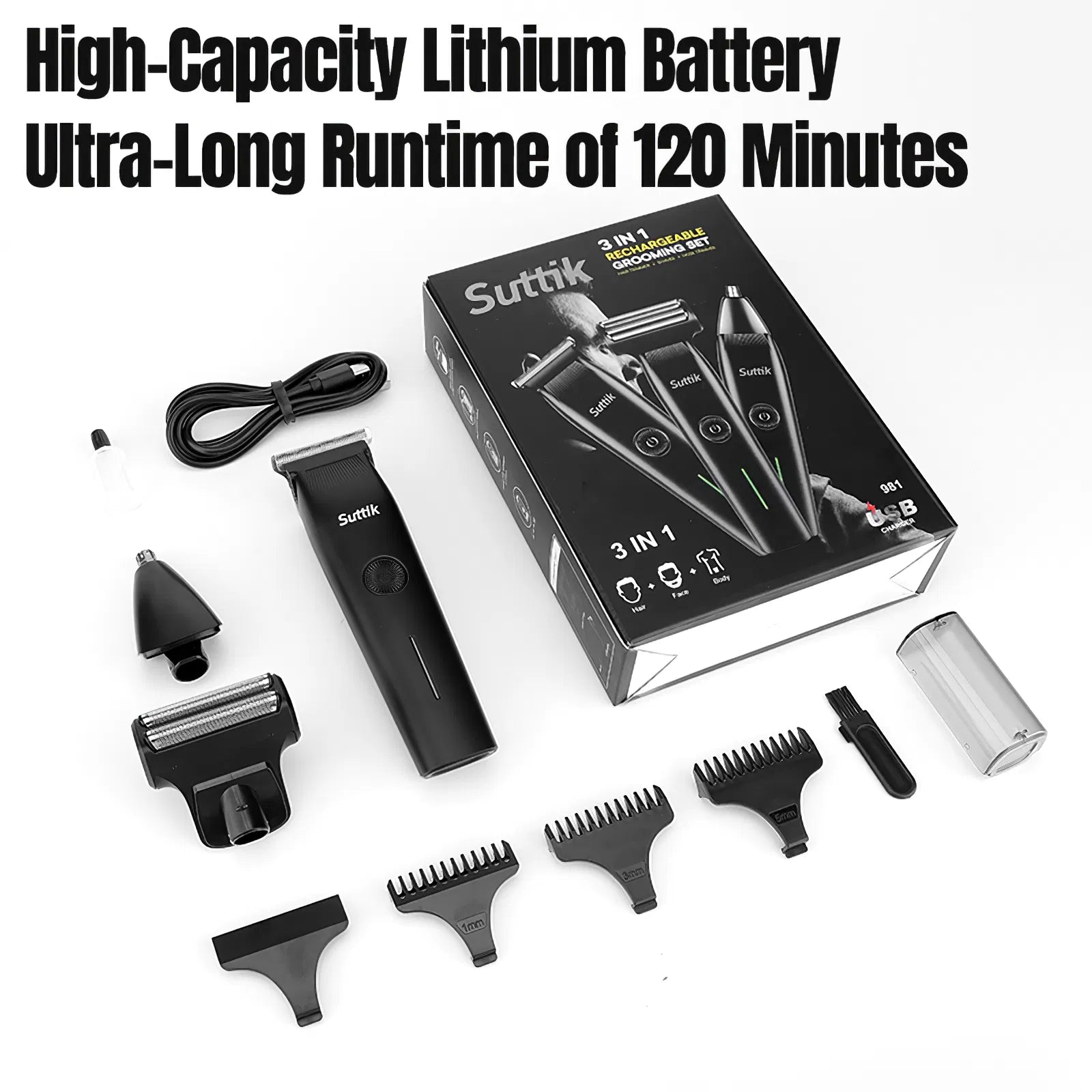 Beard Trimmer, 3 In 1 Hair Clippers And Mens Grooming Kit, Face, Nose,