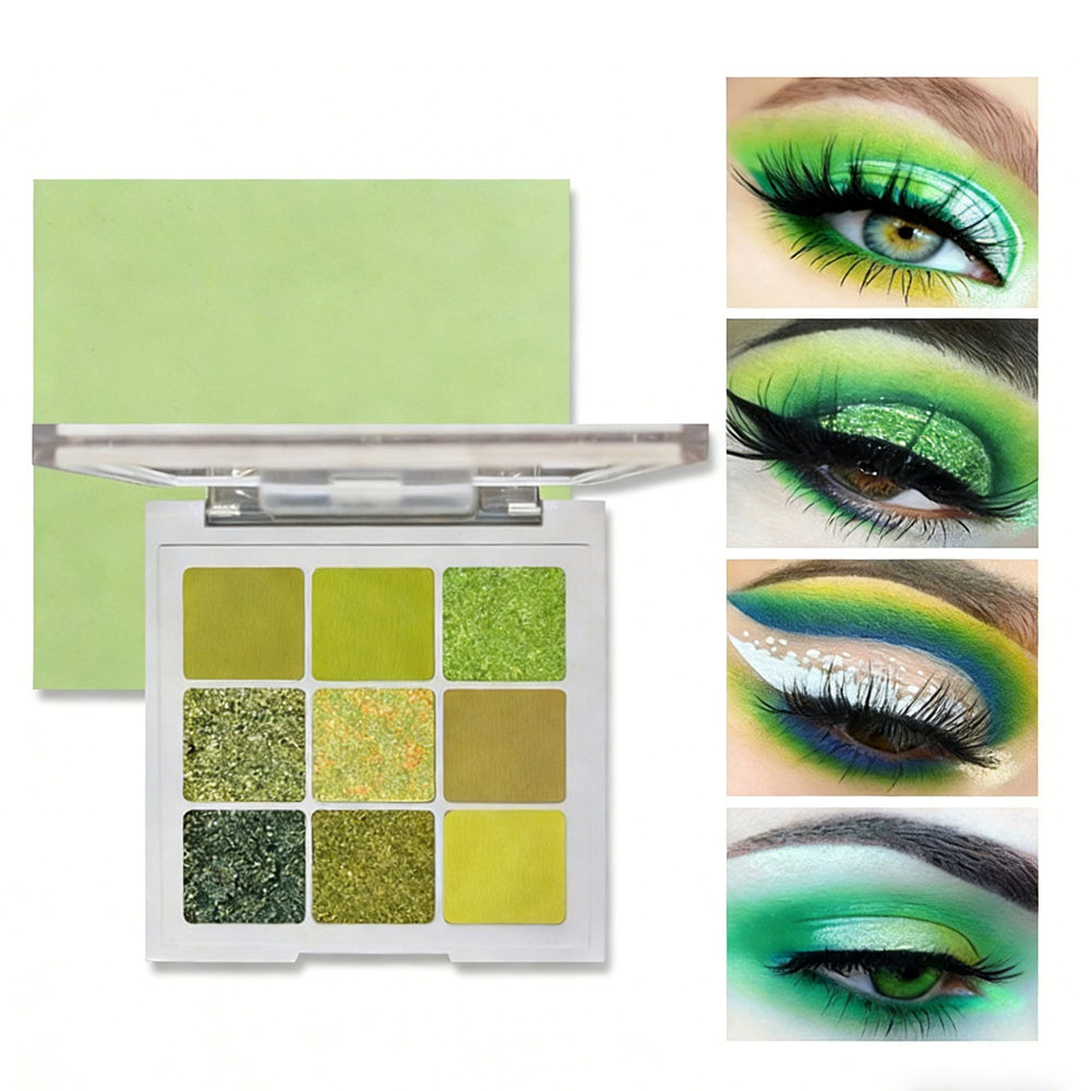 9 Colors Green Eyeshadow Palette, Neutral Matte Shimmer Glitter