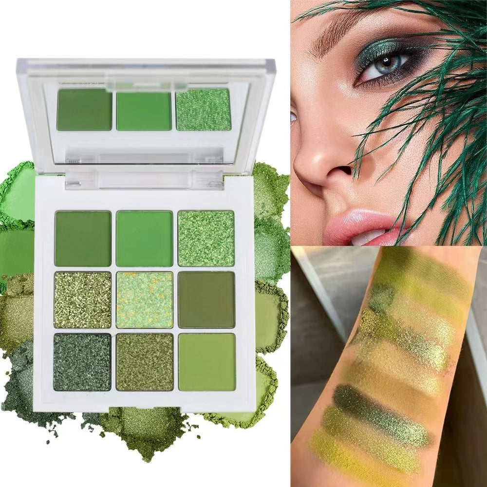 9 Colors Green Eyeshadow Palette, Neutral Matte Shimmer Glitter