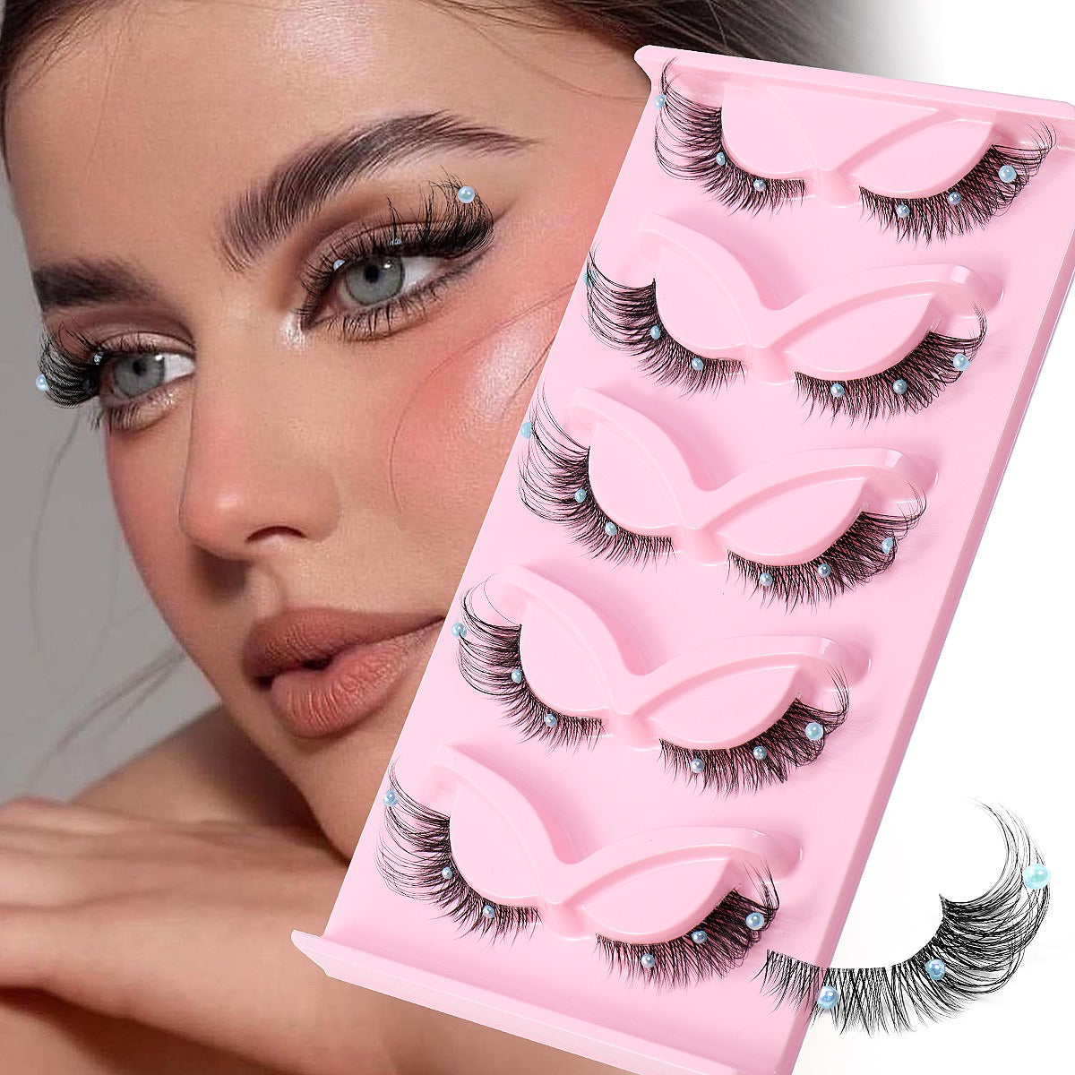 5 Pairs False Lashes Eyelashes Extension Cluster, Clear Band Corner