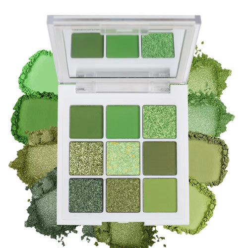 9 Colors Green Eyeshadow Palette, Neutral Matte Shimmer Glitter