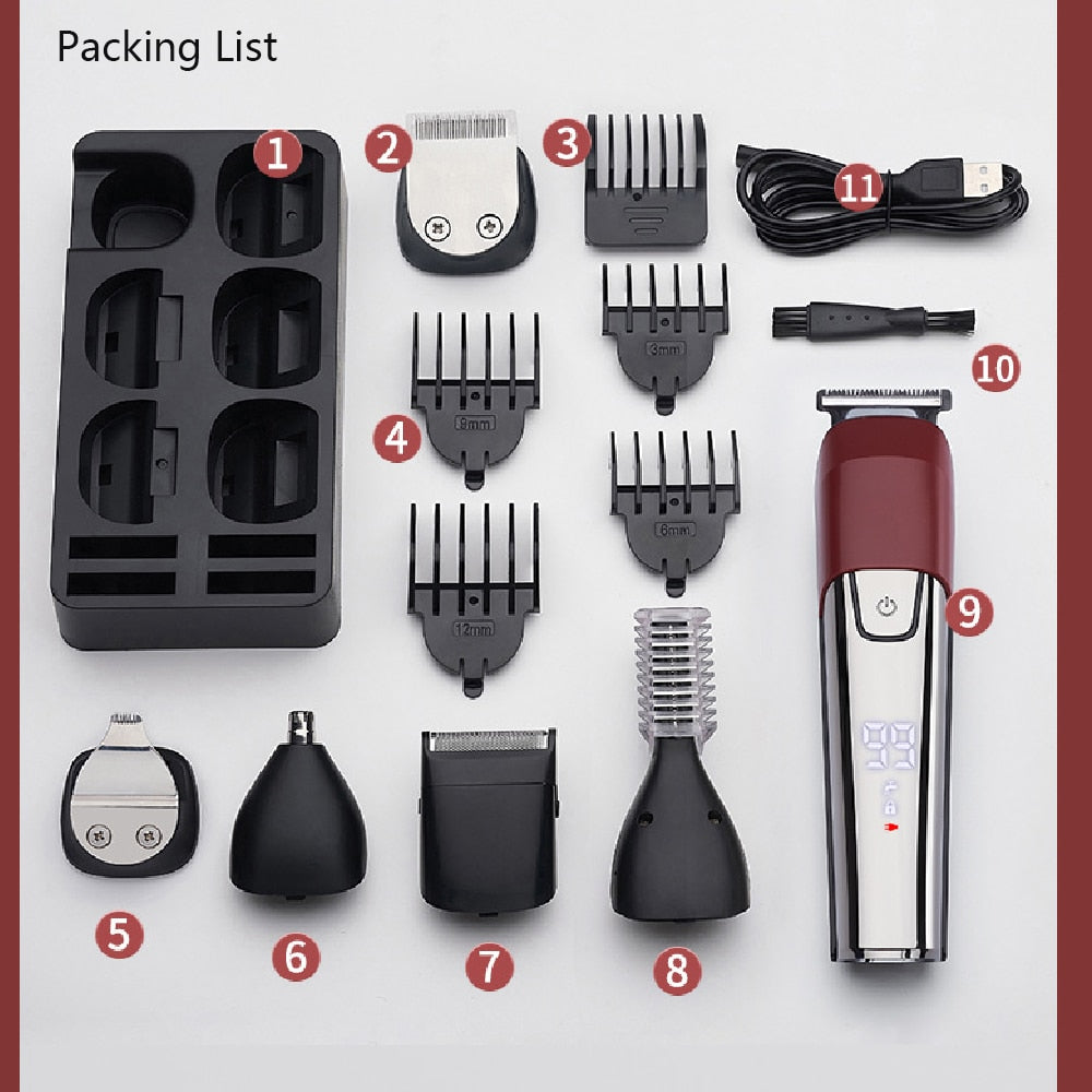 6 in 1 Electric Hair Clipper Hair Cutting Maching Wireless Trimmer Men
