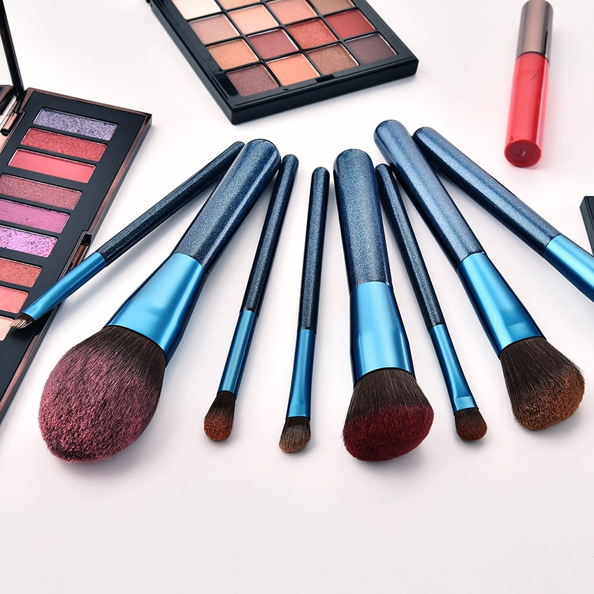12pcs Blue Makeup Brushes Set Blush Eye Shadow Brush Nano Nylon Wool