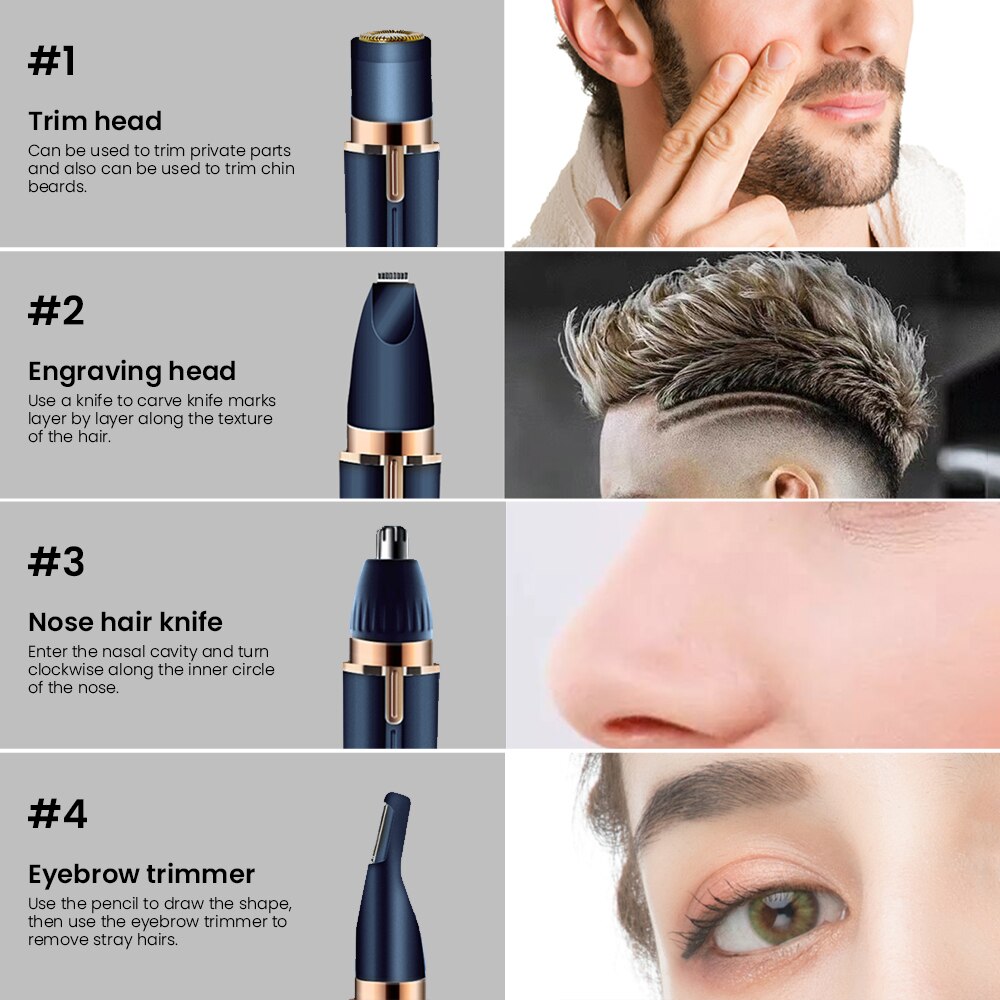 4 In 1 Electric Epilator Electric Eyebrow Nose Hair Trimmer Painless