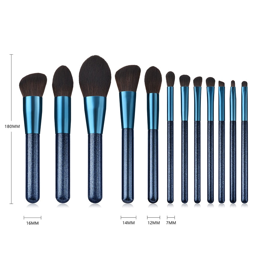 12pcs Blue Makeup Brushes Set Blush Eye Shadow Brush Nano Nylon Wool