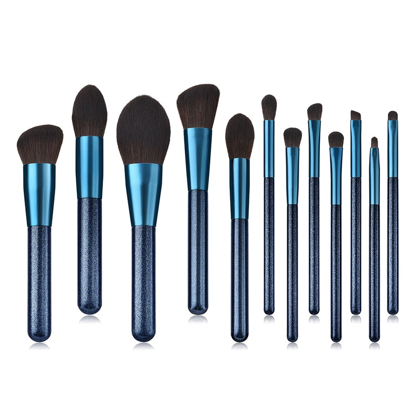 12pcs Blue Makeup Brushes Set Blush Eye Shadow Brush Nano Nylon Wool