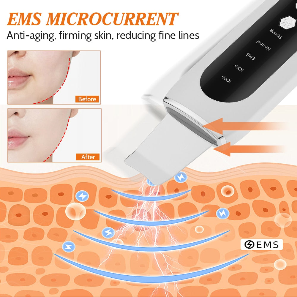 Ultrasonic Skin Scrubber EMS Microcurrent Face Lifting