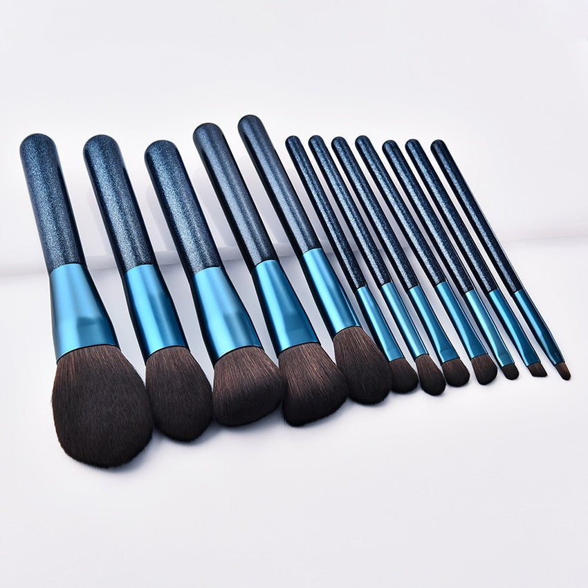 12pcs Blue Makeup Brushes Set Blush Eye Shadow Brush Nano Nylon Wool