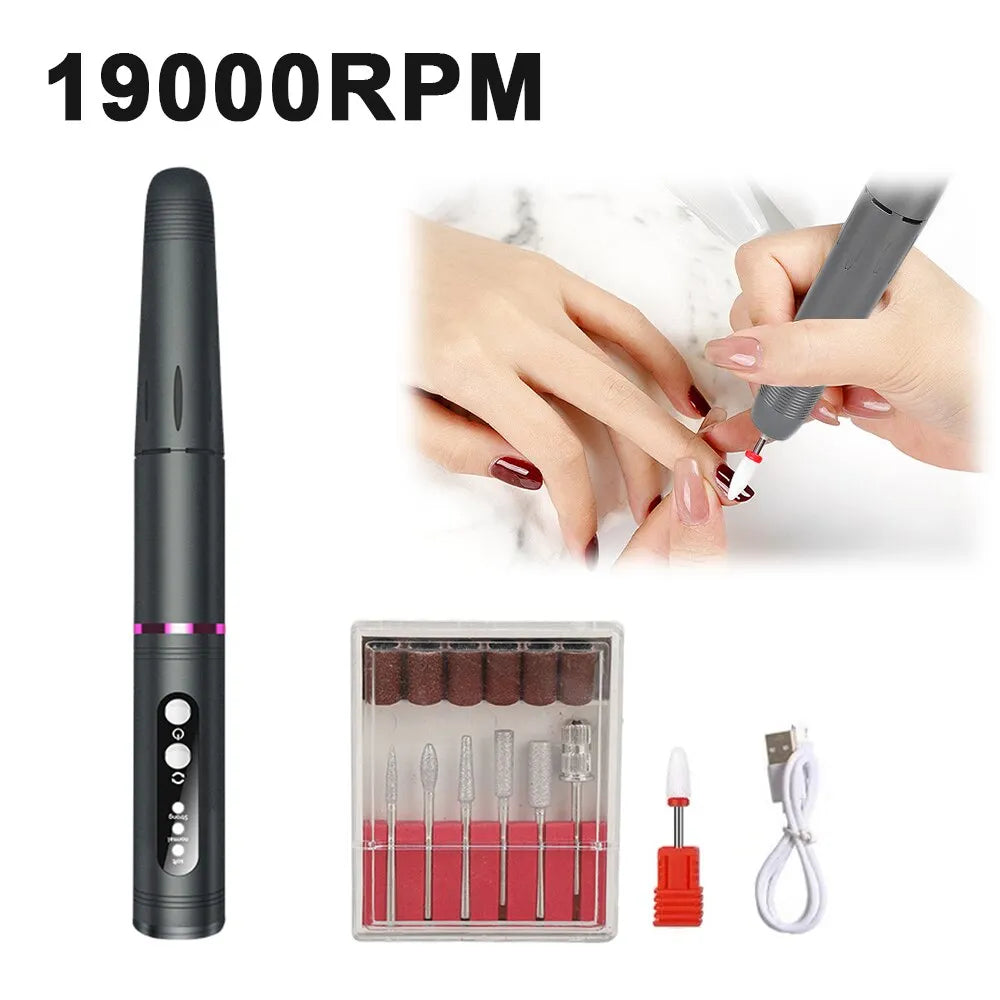 19000RPM Electric Nail Art Machine USB Cordless Nail Drill for Nail