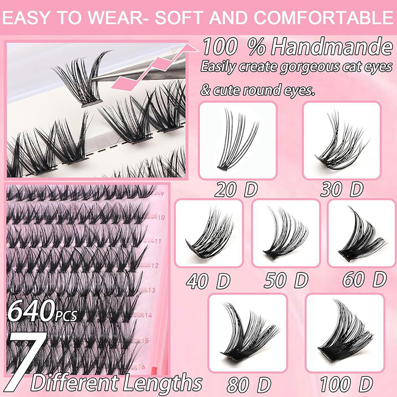 Lash Clusters, 640 Pcs Eyelashes Cluster Extensions 9-16mm Fluffy