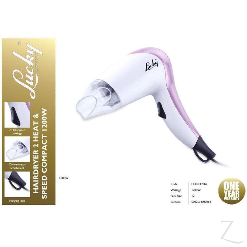 Lucky Hair Dryer 2 Heat Settings Plastic White 2 Speed 1200W