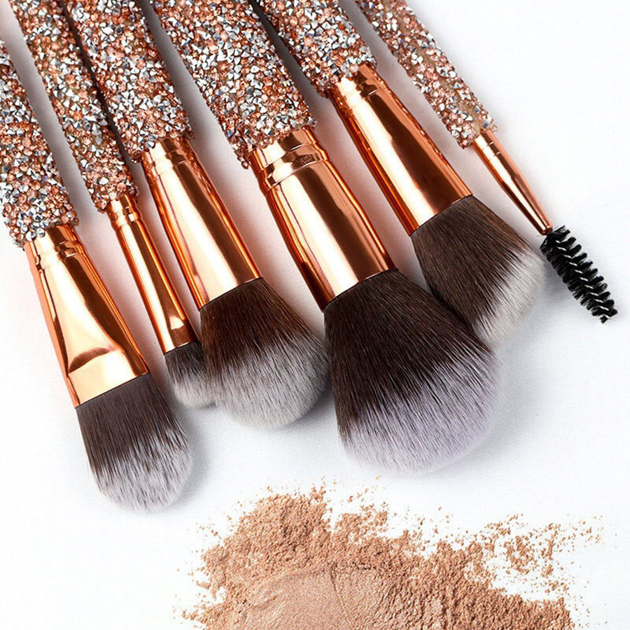 10Pcs Luxury Makeup Brush Set Diamond Rivet Handle Design Crystal