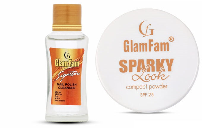 Glamfam Sparky Look Compact & Signature Nail polish remove (Pack of 2)