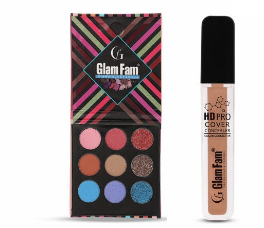 GLAMFAM EYESHADOW 9 IN1 & PRO COVER LIQUID CONCEALER (PACK OF2)