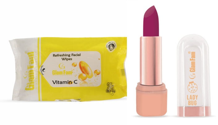 Glamfam Lady bug Lipstick & Facial Wet Wipes (Pack of 2)