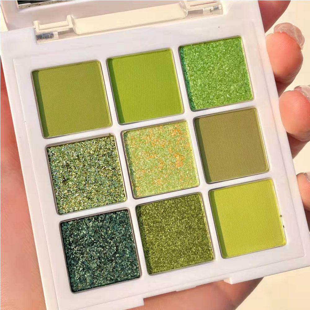 9 Colors Green Eyeshadow Palette, Neutral Matte Shimmer Glitter