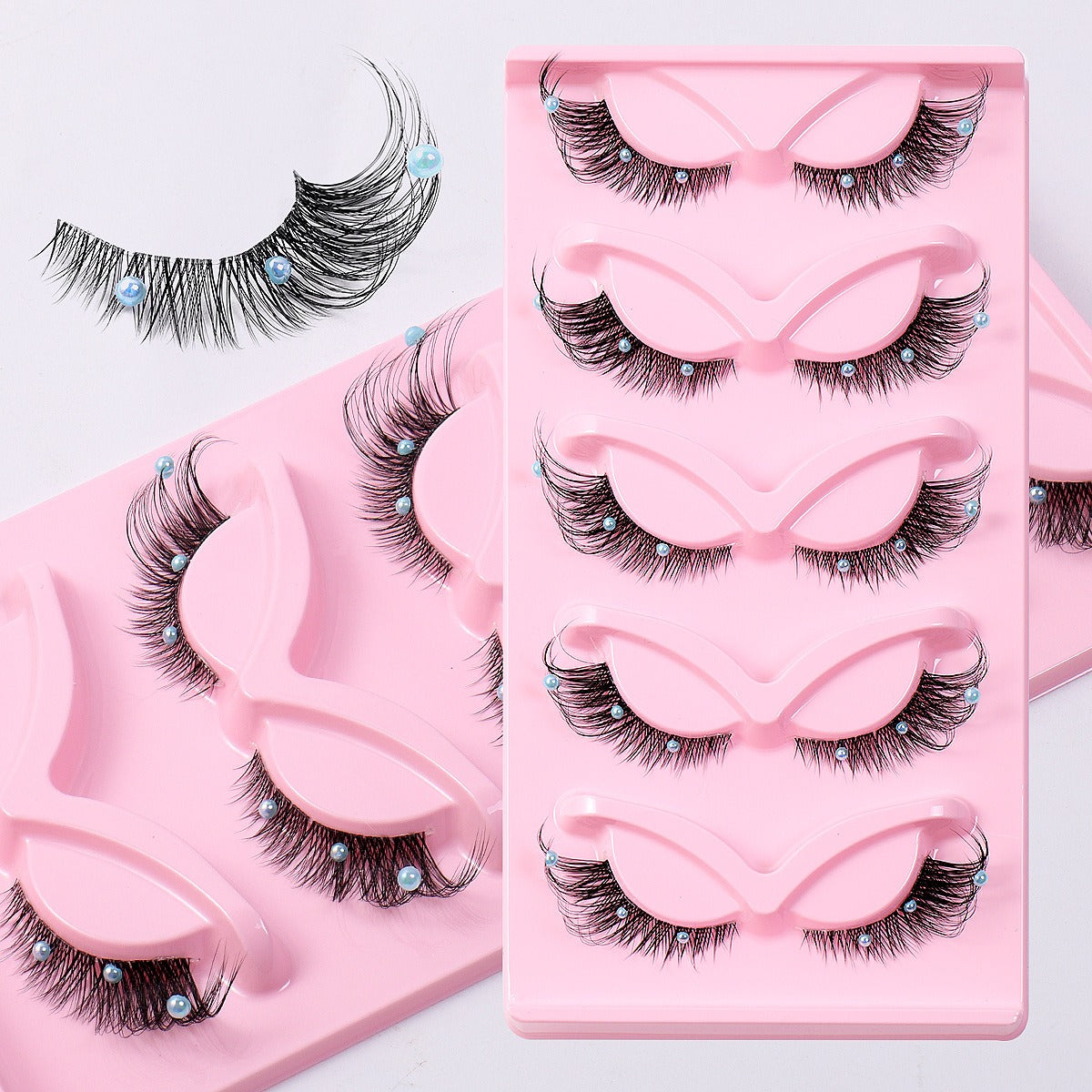 5 Pairs False Lashes Eyelashes Extension Cluster, Clear Band Corner