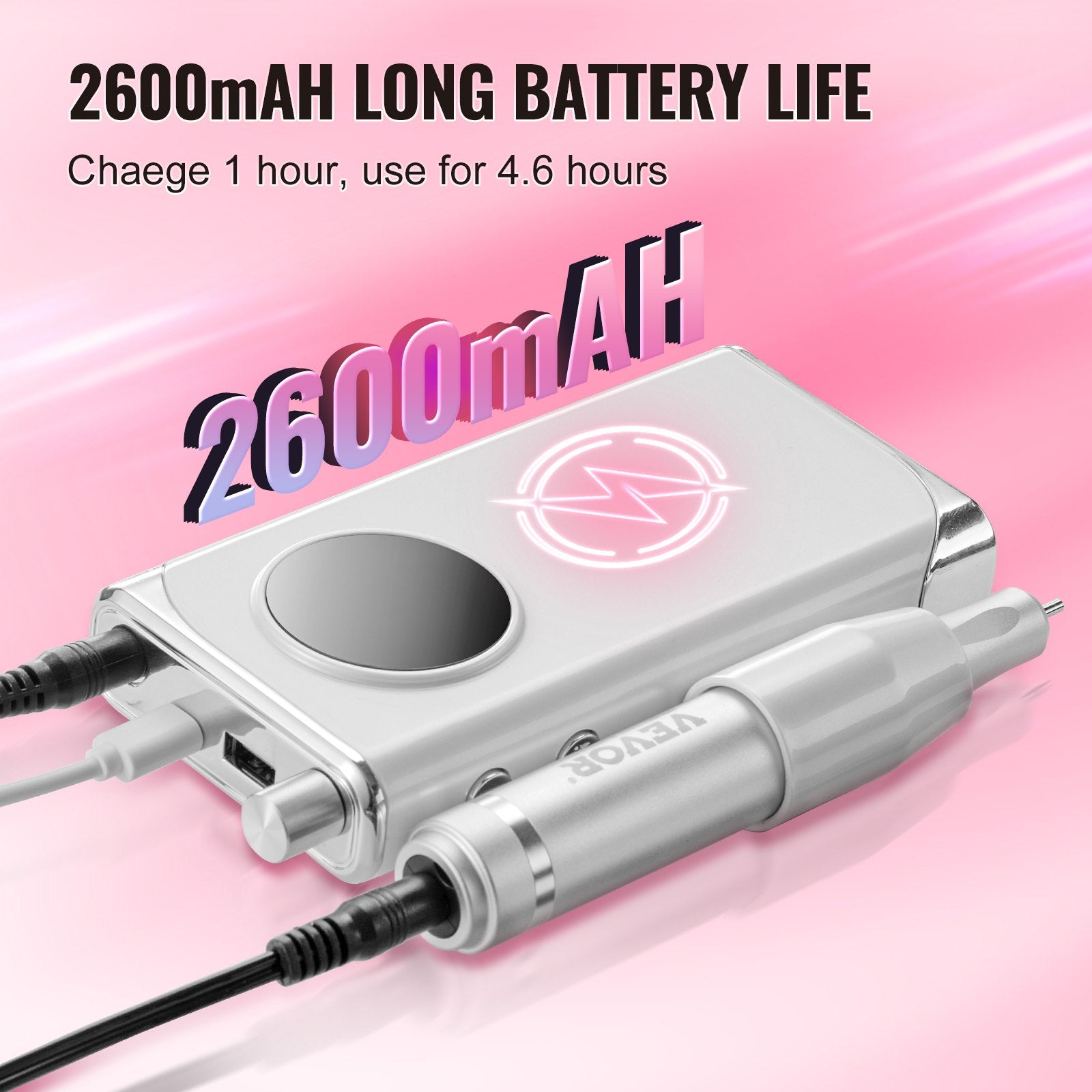 Electric Rechargeable Nail Drill, 40,000RPM Portable Cordless Nail E