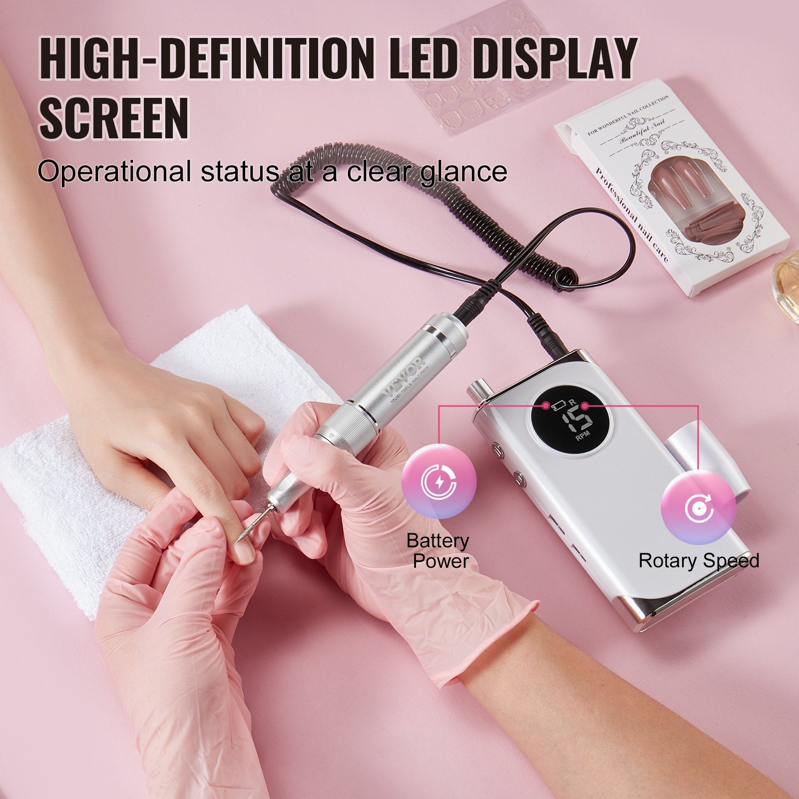 Electric Rechargeable Nail Drill, 40,000RPM Portable Cordless Nail E