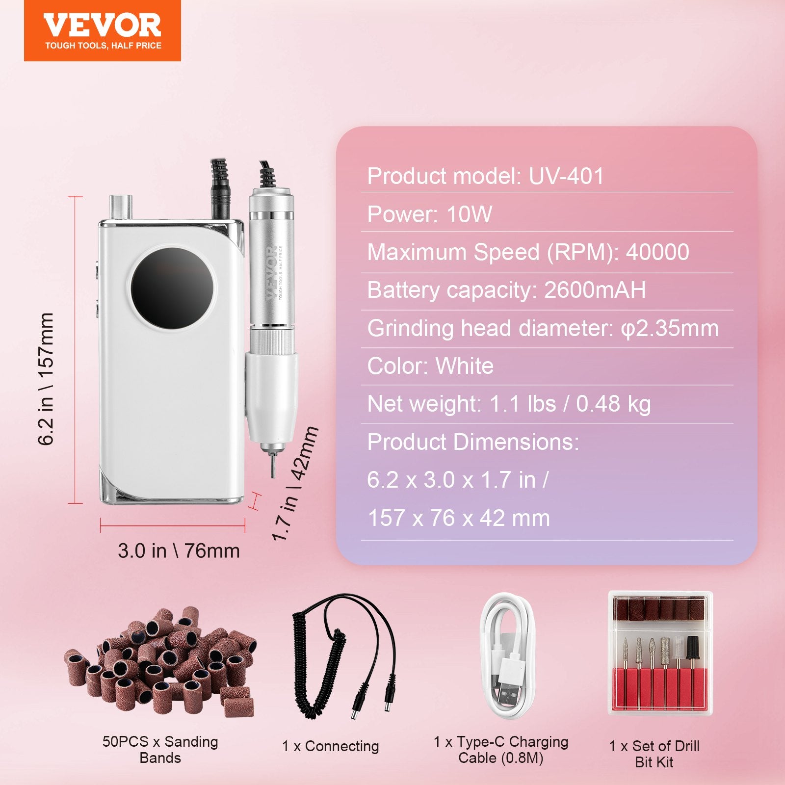 Electric Rechargeable Nail Drill, 40,000RPM Portable Cordless Nail E