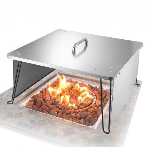 Fire Pit Heat Deflector, 645x645x370 mm Square Outdoor Burner Cover,