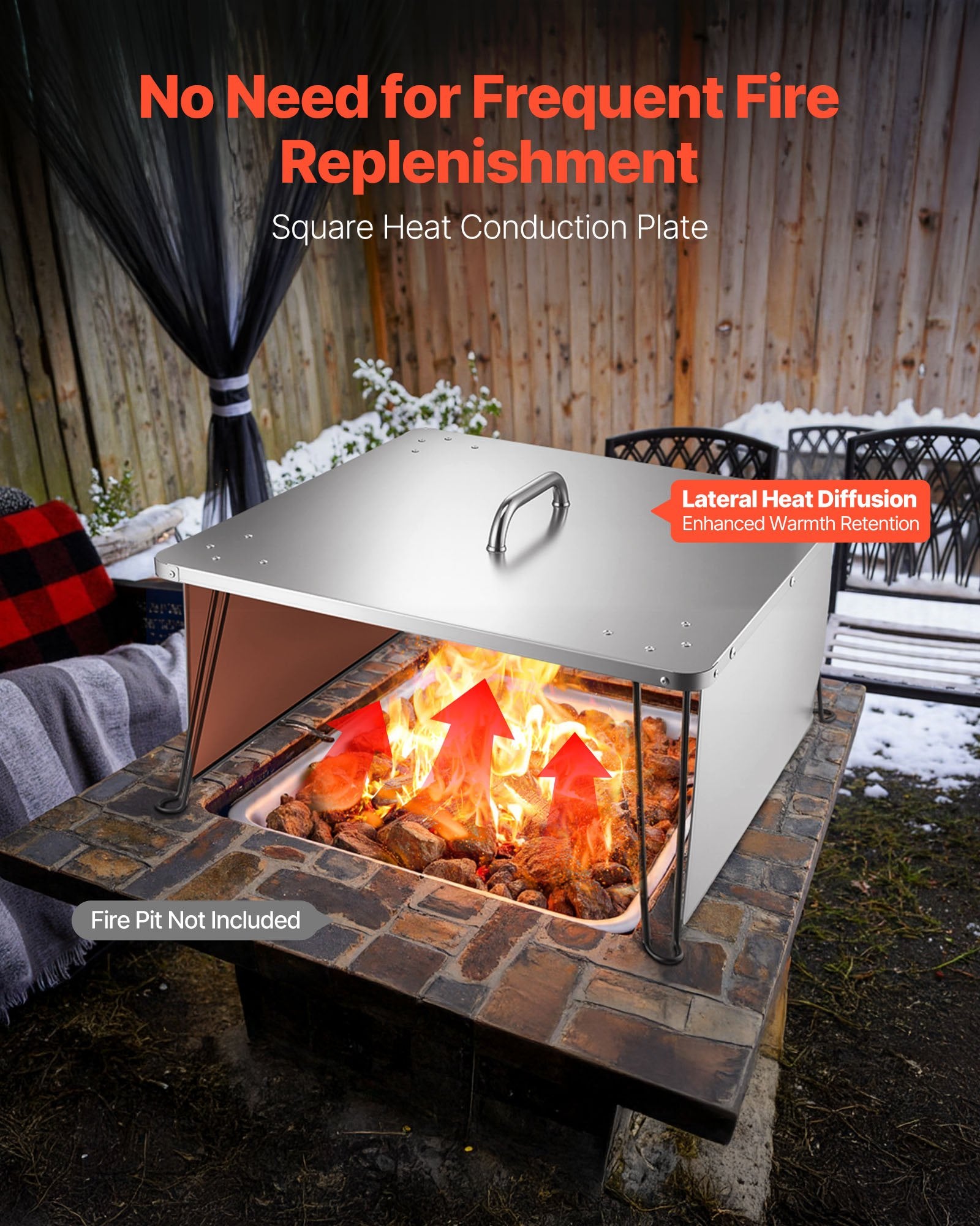 Fire Pit Heat Deflector, 645x645x370 mm Square Outdoor Burner Cover,