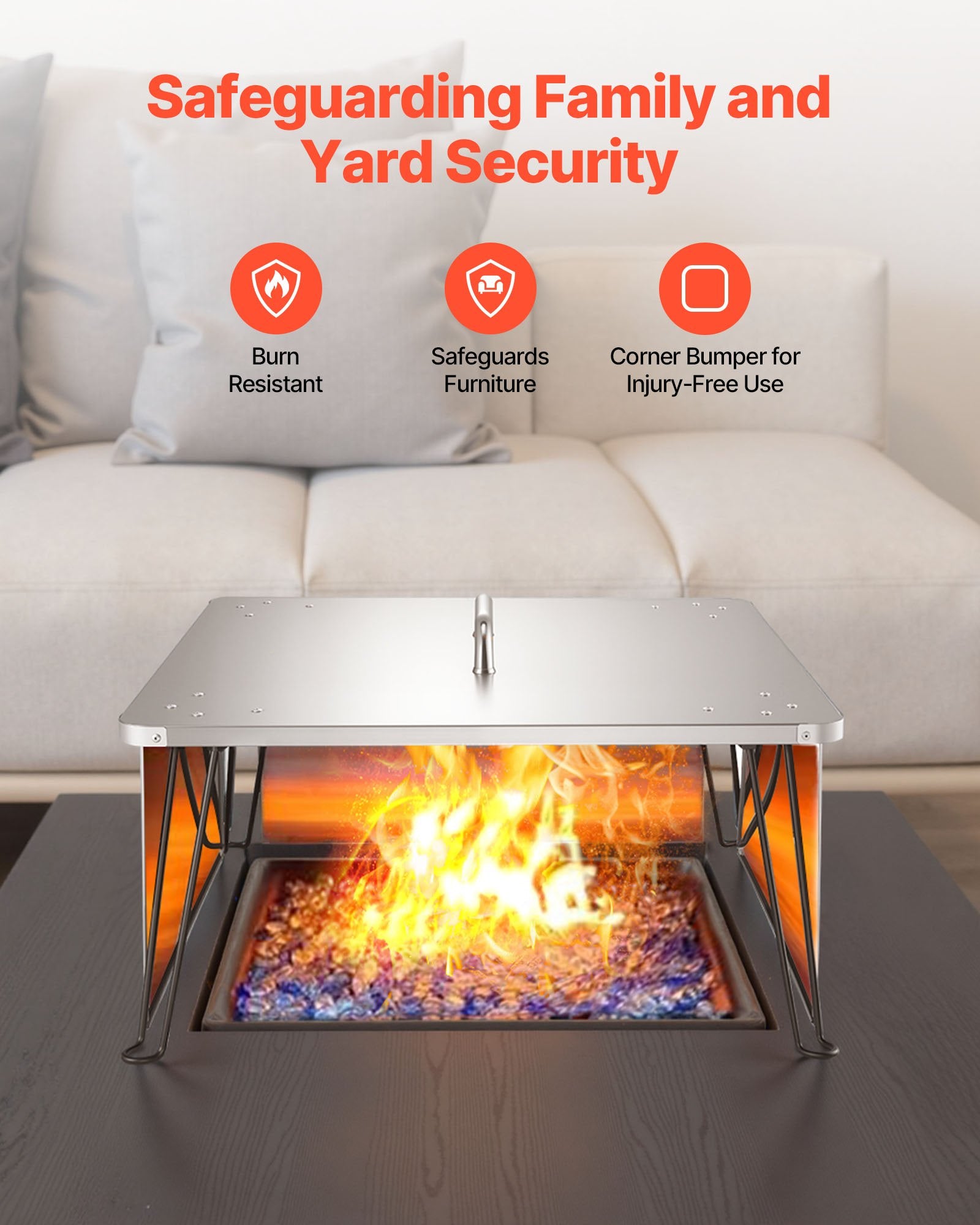 Fire Pit Heat Deflector, 645x645x370 mm Square Outdoor Burner Cover,