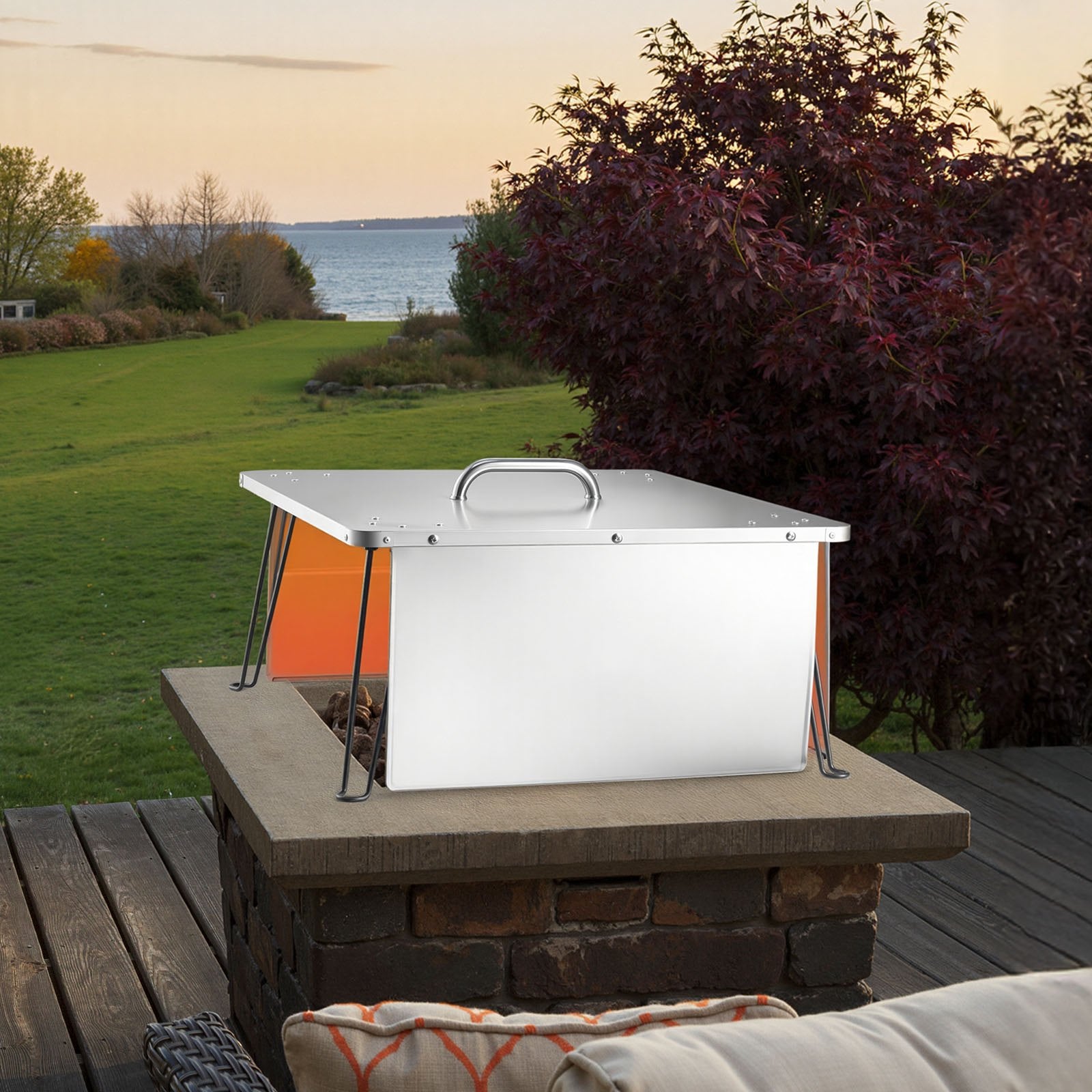 Fire Pit Heat Deflector, 645x645x370 mm Square Outdoor Burner Cover,