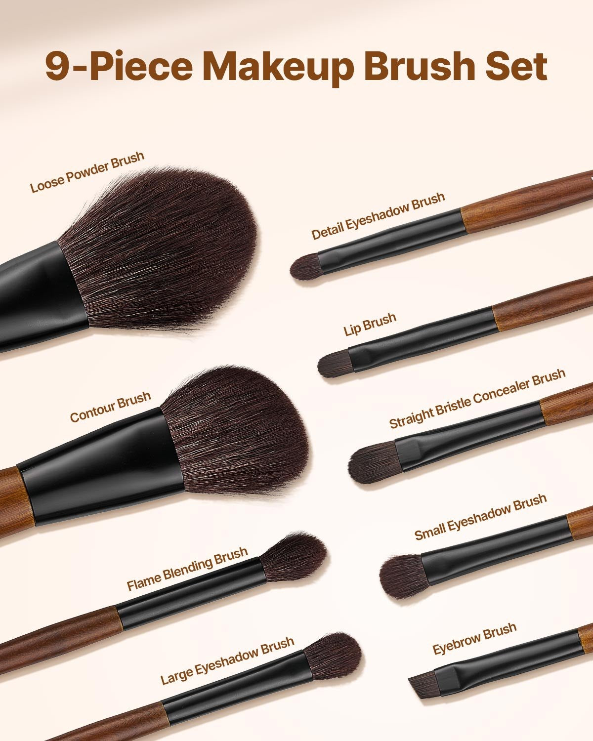 9-Piece Makeup Brush Set for Foundation Blending Eyeshadow,
