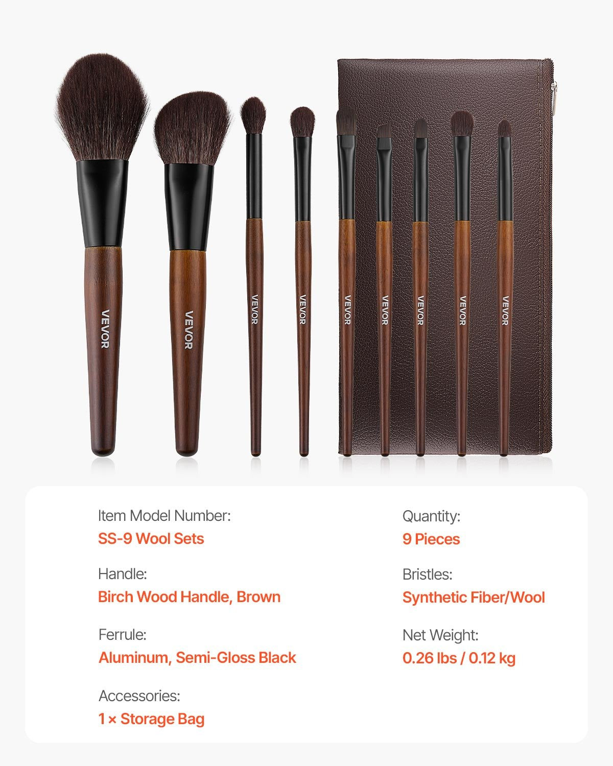9-Piece Makeup Brush Set for Foundation Blending Eyeshadow,