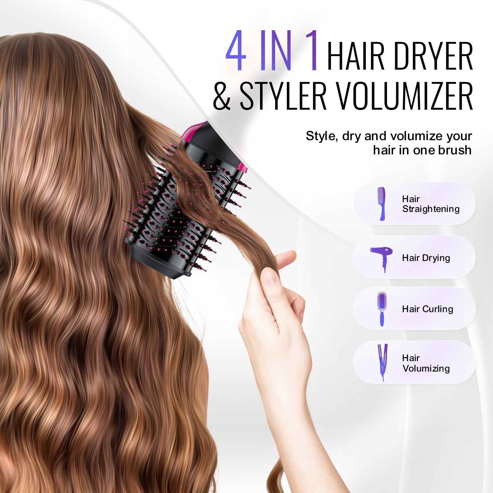 Hair Blow Dryer Brush, 4 in 1 Ionic Hair Dryer and Styler Volumizer
